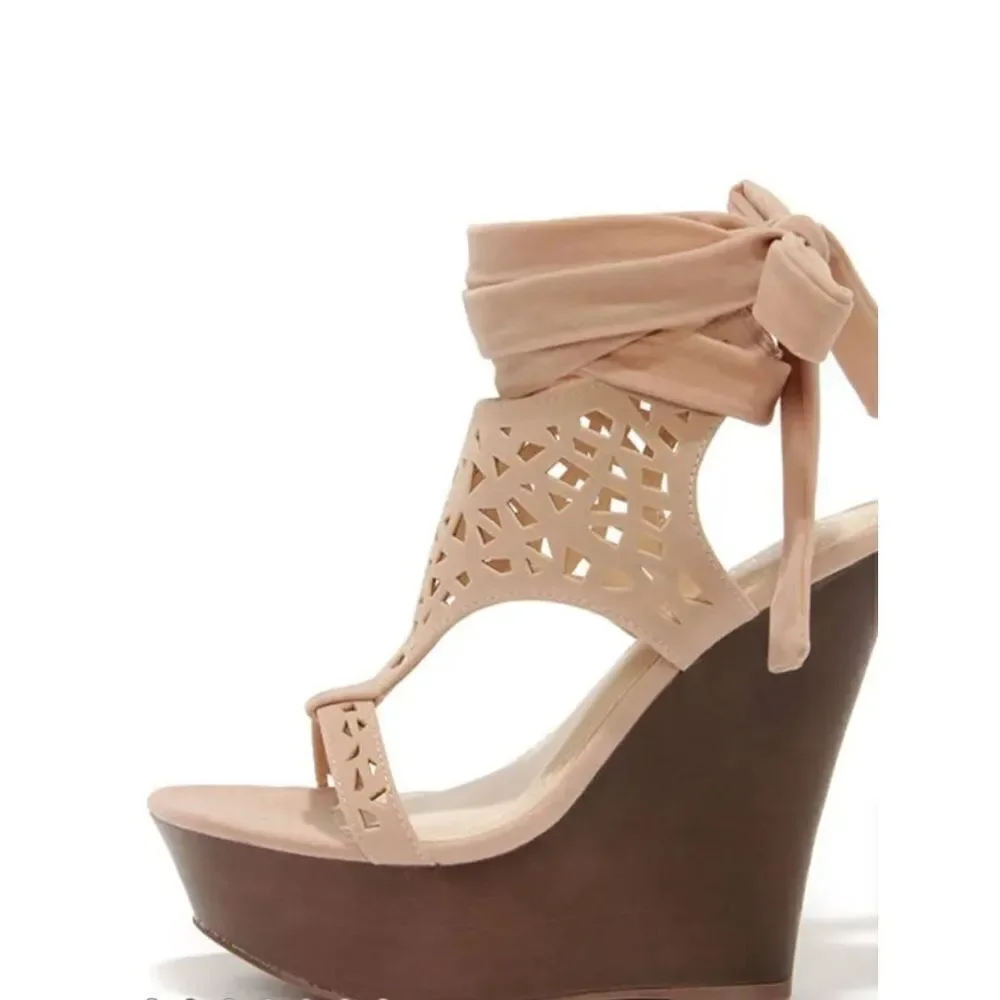 Bamboo Lace Up Wedge Sandals